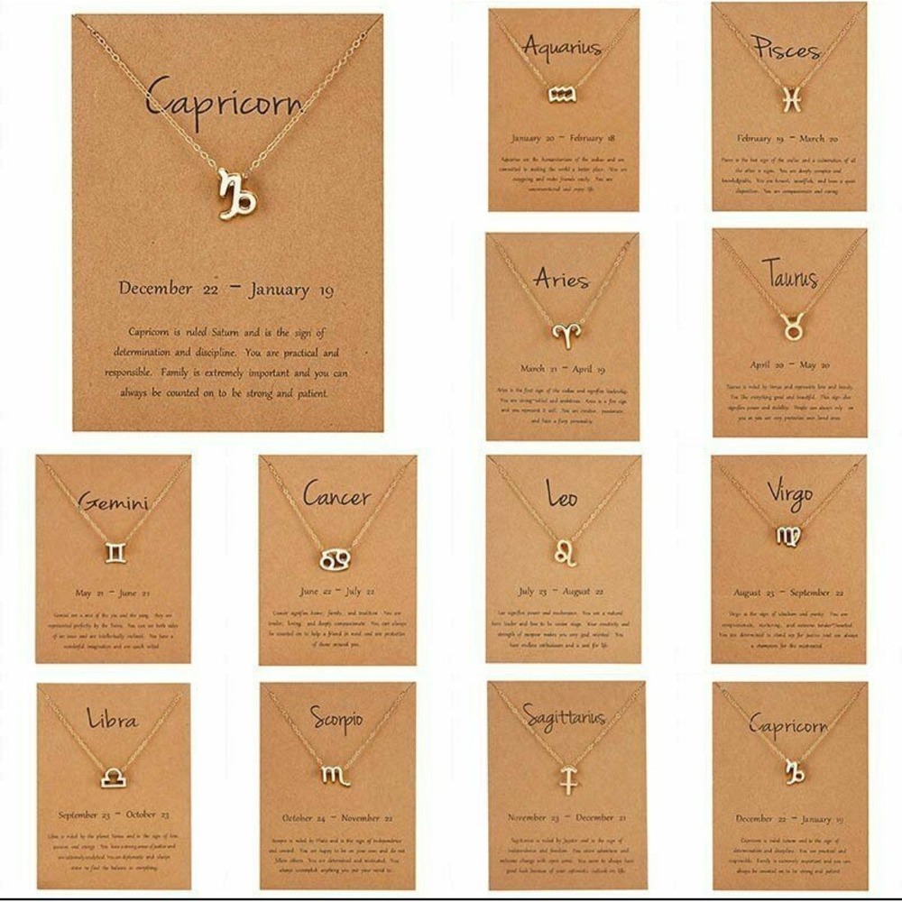 Zodiac Constellation Gold Tone Astrology‎ Charm Pendant Necklace
